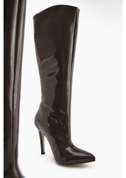 Sonita Kahve Rugan Ince Topuklu Kadın Çizme fırsatları