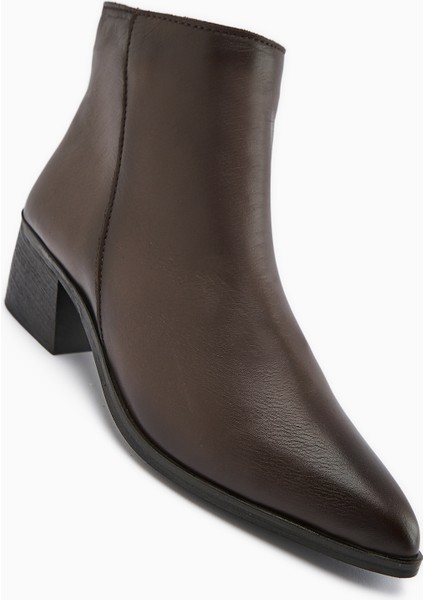Mita Hakiki Deri Kahve Topuklu Kadın Bot