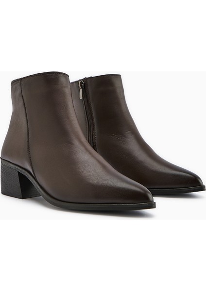 Mita Hakiki Deri Kahve Topuklu Kadın Bot modelleri