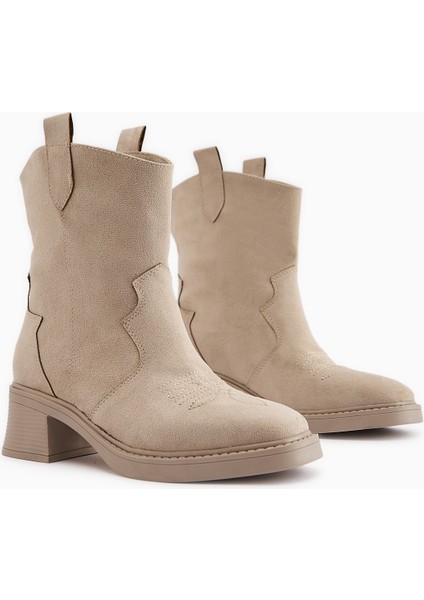 Mindra Bej Süet Nakışlı Kadın Bot fırsatları