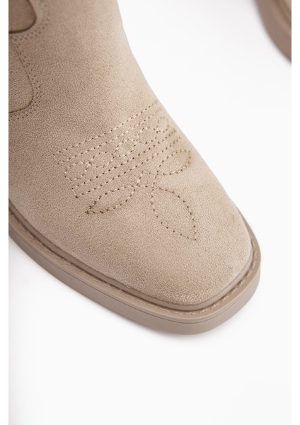 Mindra Bej Süet Nakışlı Kadın Bot indirimleri