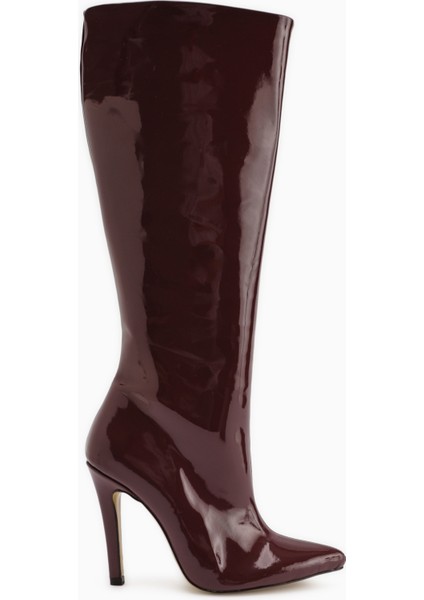 Sonita Bordo Rugan Ince Topuklu Kadın Çizme