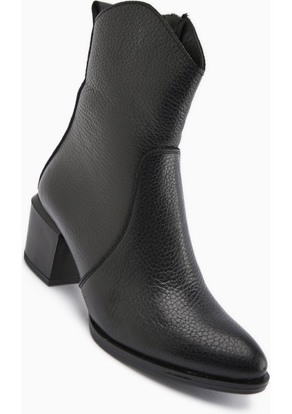 Ubax Hakiki Deri Siyah Topuklu Kadın Bot