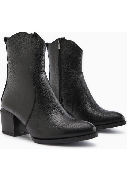 Ubax Hakiki Deri Siyah Topuklu Kadın Bot modelleri