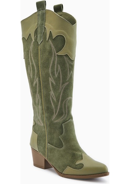 Lara Hakiki Deri Haki Süet Nakışlı Deri Detaylı Topuklu Western Çizme fiyatları