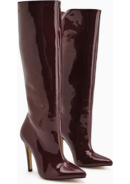 Sonita Bordo Rugan Ince Topuklu Kadın Çizme modelleri