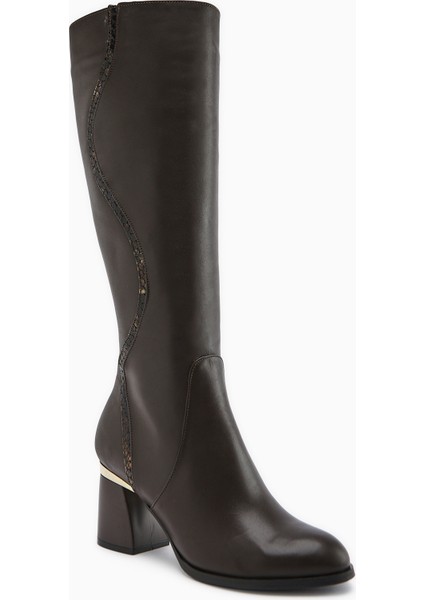 Kaylin Hakiki Deri Kahve Yılan Desenli Detaylı Kadın Topuklu Çizme fiyatları