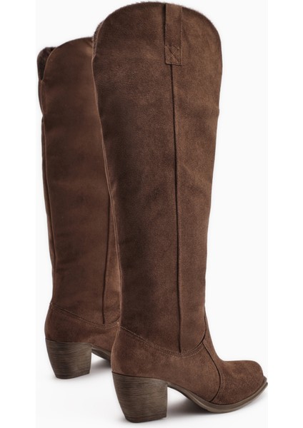Leya Kahve Süet Topuklu Fermuarsız Çizme indirimleri