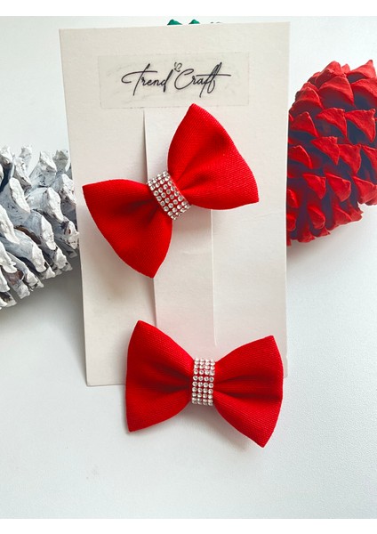 Kırmızı Fiyok Inci Işlemeli Özel Tasarım 2’li Klips Toka