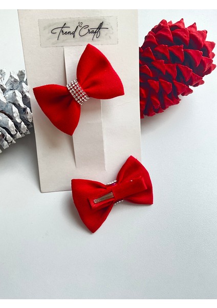 Kırmızı Fiyok Inci Işlemeli Özel Tasarım 2’li Klips Toka modelleri