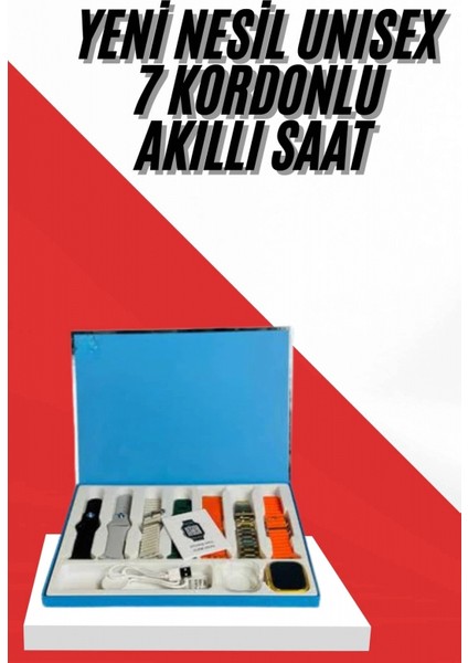 7 Kordonlu Unisex Akıllı Saat Çoklu Kordon Seçeneği Amoled Ekran
