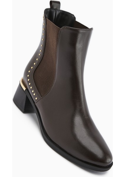 Jane Kahve Lastikli Topuklu Kadın Bot