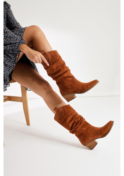 Lise-Britt Taba Süet Körüklü Nakışlı Western Bot fiyatları