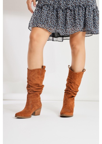 Lise-Britt Taba Süet Körüklü Nakışlı Western Bot fırsatları