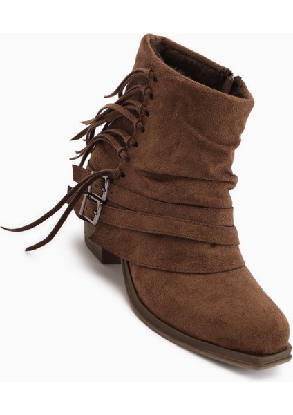 Elis Kahve Süet Tokalı Kadın Kovboy Western Bot