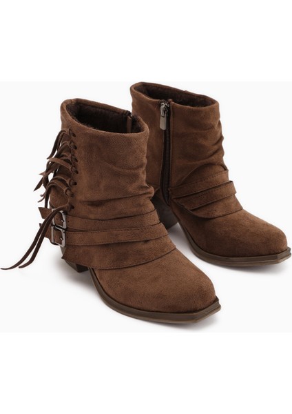 Elis Kahve Süet Tokalı Kadın Kovboy Western Bot modelleri