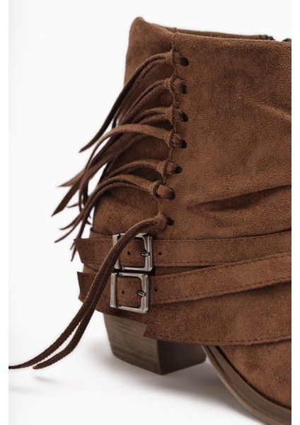 Elis Kahve Süet Tokalı Kadın Kovboy Western Bot fırsatları