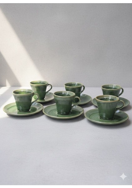 12 Parça 6 Kişilik Zümrüt Yeşili Seramik Kahve & Espresso Fincan Takımı modelleri