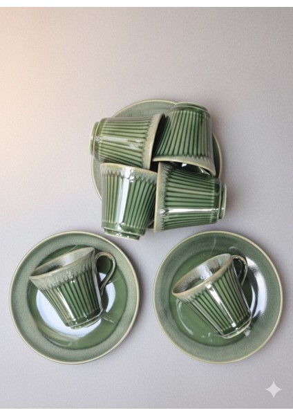 12 Parça 6 Kişilik Zümrüt Yeşili Seramik Kahve & Espresso Fincan Takımı fırsatları