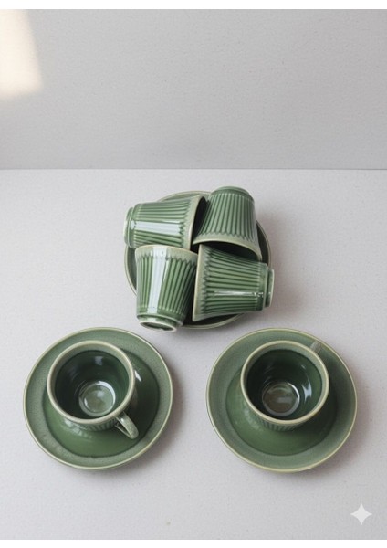 12 Parça 6 Kişilik Zümrüt Yeşili Seramik Kahve & Espresso Fincan Takımı indirimleri