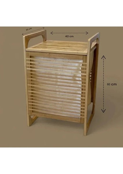 Orta Boy Ahşap Bambu Kirli Sepeti 40X35X60 fiyatları