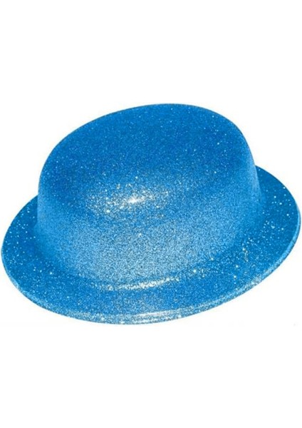 Mavi Renk Simli Melon Yuvarlak Parti Şapkası 24X26 cm