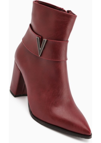 Elvia Bordo Tokalı Kalın Topuklu Kadın Bot