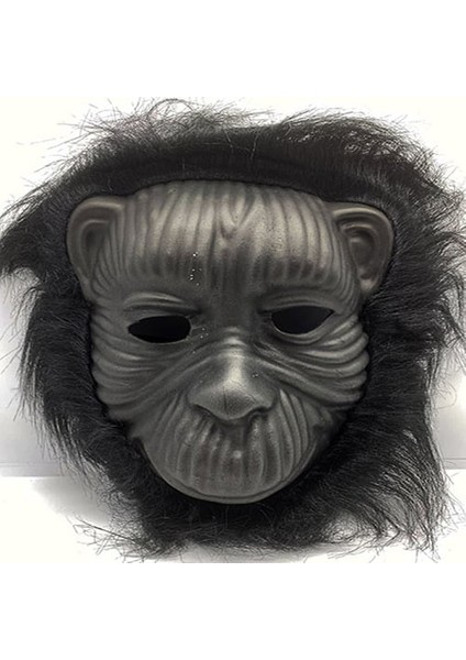 Siyah Renk Eva Goril Maskesi - Siyah Peluşlu Tüylü Orangutan Maskesi