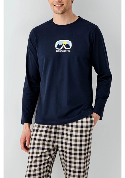 Erkek Yılbaşı Temalı %100 Pamuklu Uzun Kollu Bisiklet Yaka Pijama Takımı fiyatları