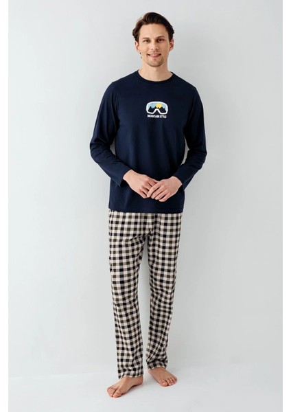 Erkek Yılbaşı Temalı %100 Pamuklu Uzun Kollu Bisiklet Yaka Pijama Takımı modelleri