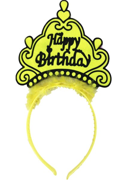 Happy Birthday Neon Sarı Renk Doğum Günü Tacı 24x15 cm