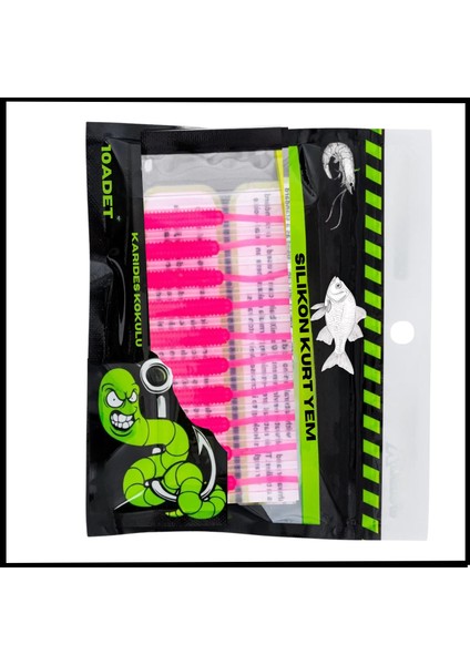 Uyguna-Yakala 1g 52MM -10 Adet silikon Kurt Yem - Karides Kokulu- Pembe -1073-PNK