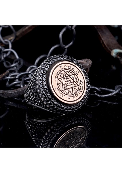 925 Ayar Gümüş Mikro Taşlı Hz Süleyman Mührü Model Yüzük