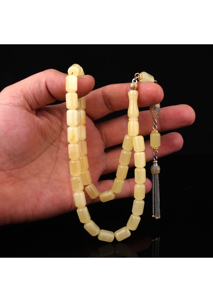 925 Ayar Çift Renk Gümüş Püsküllü Kapsül Kesim Damla Kehribar Tesbih fiyatları