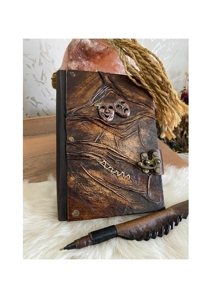 El Yapımı Tiyatro Hakiki Deri Dikişli Şamua Kağıt Eskitme Hediyelik Anı Günlük Ajanda Defter