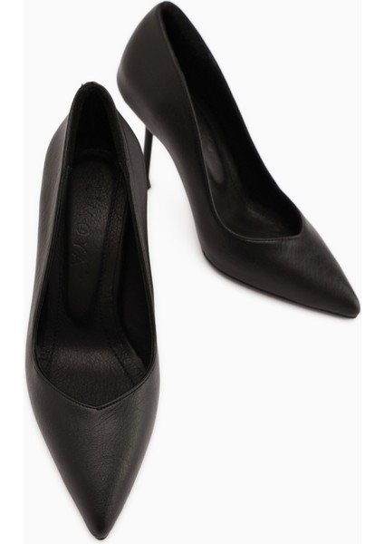Arya Hakiki Deri Siyah Stiletto Kadın Topuklu Ayakkabı indirimleri