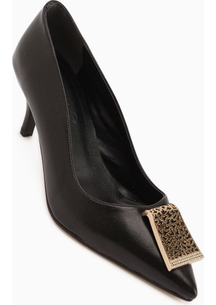 Lian Siyah Tokalı Stiletto Kadın Topuklu Ayakkabı