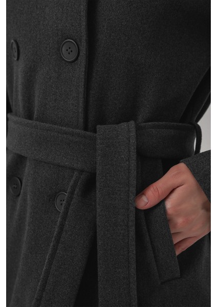 Kadın Kuşaklı Kaşe Kaban 9162 - Antrasit fiyatları