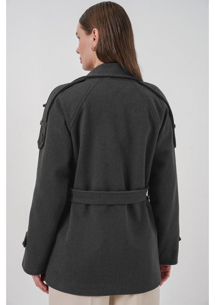 Kadın Kuşaklı Kaşe Kaban 9162 - Antrasit modelleri