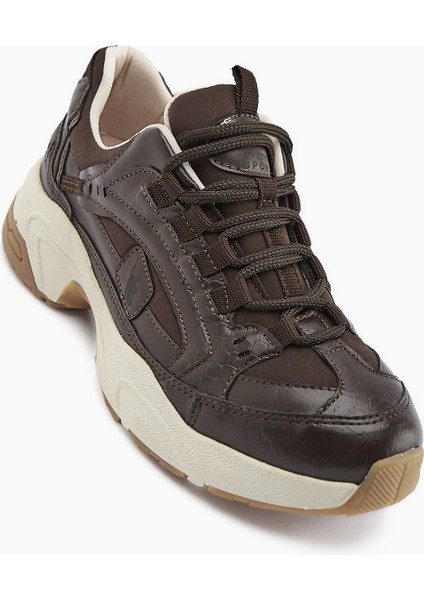 Caisa Kahve Tekstil Detaylı Bağcıklı Kadın Sneakers