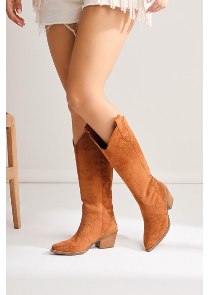 Lhena Taba Süet Western Çekme Çizme