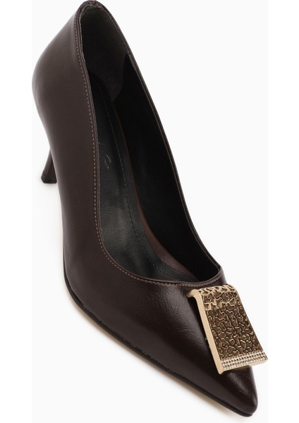 Lian Kahve Tokalı Stiletto Kadın Topuklu Ayakkabı