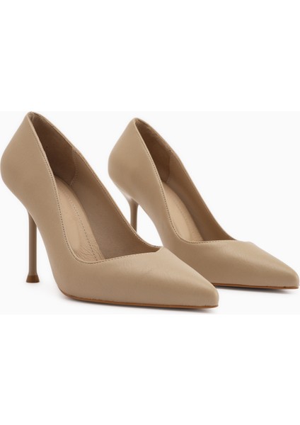 Arya Hakiki Deri Bej Stiletto Kadın Topuklu Ayakkabı modelleri