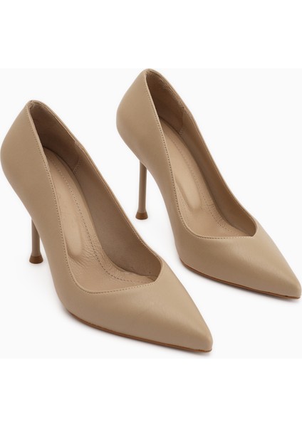 Arya Hakiki Deri Bej Stiletto Kadın Topuklu Ayakkabı fırsatları