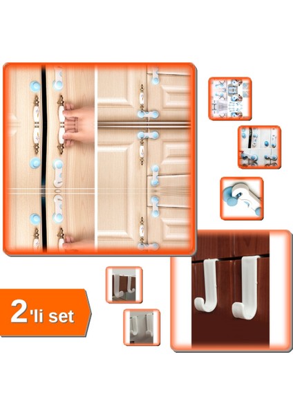 7 Adet Askı + 2 Adet Dolap Çocuk Koruma Kilidi - Düzen ve Güvenlik Seti - 2li Set - Q8TRX9