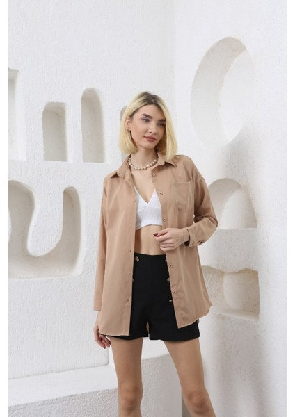 Kadın Tek Cepli Oversize Poplin Gömlek Trend Gömlek fiyatları