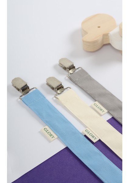 3'lü Set Emzik Askısı - Emzik Zinciri - Emzik Tutacağı - %100 Pamuk - Mavi, Ekru, Gri fiyatları