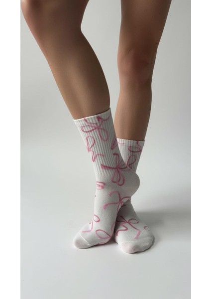 Kadın Pembe Kurdele Desenli Soket Çorap – Pamuklu, Esnek, Nefes Alabilir (36-40) modelleri