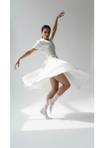 Kadın Pembe Kurdele Desenli Soket Çorap – Pamuklu, Esnek, Nefes Alabilir (36-40) fırsatları