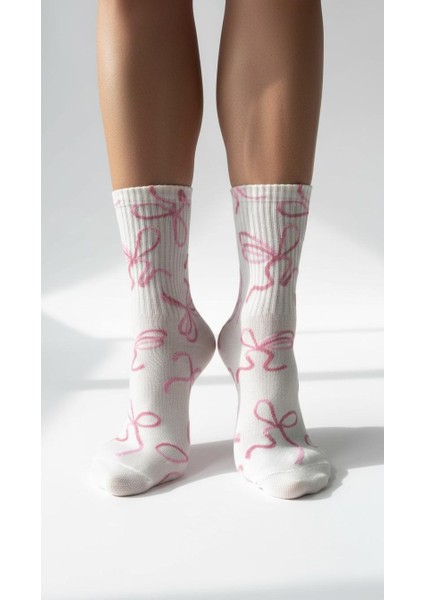 Kadın Pembe Kurdele Desenli Soket Çorap – Pamuklu, Esnek, Nefes Alabilir (36-40) indirimleri